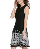DKNY Womens Embroidered Mesh Sleeveless Fit Flare A-line Dress Black / Ivory 2