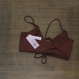 Wild Fable Women's Lace-Up Longline Bikini Top W926WZ Brown L
