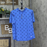 Adrienne Vittadini Womens Knit Short Sleeve Smocked Neck Top Blue / Black XL