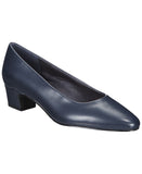 Easy Street Womens Block Heel Faux Leather Pumps PRIM Navy Blue 7M