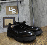 Journee Collection Platform Mary Jane Round Toe Platform Loafer Patent Black 10M