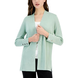 Anne Klein Carmel Open-Front Button Cuff Cardigan Juniper Crocodile Green M