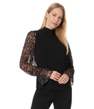 Cece Womens Mixed Media Mock Neck Knit Top 7052699 Rich Black 1 XL
