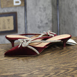 A New Day Gwen Rhinestone Bow Velvet Mule Heels 94656737 Burgundy Red 7M
