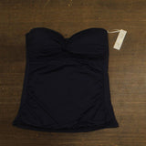 Anne Cole Womens Solid Twist Front Shirred Bandeau Tankini Swim Top Navy Blue XL
