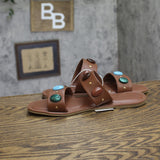 Universal Thread Sarai Two-Band Studded Slide Sandals 94822826 Brown 9.5M