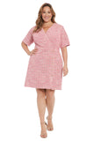 London Times Women's Surplice Embellished Houndstooth Faux Wrap Dress Pink 12