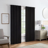 Eclipse Langley Solid 2-Piece Room Rod Pocket Window Curtains Black 52" x 95"