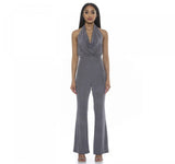 Alexia Admor Women's Leilani Draped Halter Neck Flared Jumpsuit Silver Gray XS