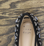 A New Day Womens Satin Rhinestone Pointed Toe Flats Black 6M