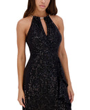 Kensie Womens Sequined Midi Dress Cold Shoulder Gown KDTP3129 Black 12