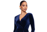 Betsy & Adam Womens Velvet Gown with 3/4 Sleeves B264 Navy Blue 4