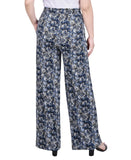 Ny Collection Womens Knit Petite Wide Leg Pull On Pants Navy Abstract Blue ps