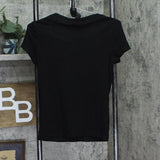 Polly & Esther Juniors Ribbed Scoop-Neck Skimmer T Shirt Top Black XL