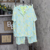 Hue Womens Ornate Floral Notched Collar Pajama Set Tropical Blue Green 1X