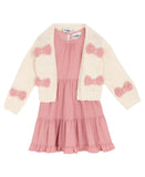 Rare Editions Girls Bow Crochet Open Front Cardigan F757105 Cream / Pink 6X