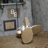 Style & Co. T Strap Elastic Wedge Sandals Platinum Gray / Tan Brown 6.5M
