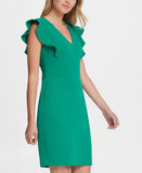 DKNY Green Zippered Cap Sleeve V Neck Short Sheath Cocktail Dress Green 10