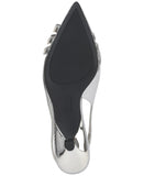 INC International Concepts Slingback Pumps Kitten Heel Silver Crinkle Gray 8M