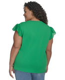 Karl Lagerfeld Ruffled Cap Sleeve Knit Top LP5T7888 Flore green 0X