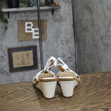 Style & Co. Mulan Wedge Slip On Open Toe Textured Elastic Sandals White 6.5M
