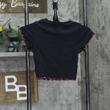 With Jules Big Girls Lettuce-Edge T-Shirt Black / Fuschia L (12/14)