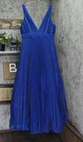 Ieena by Mac Duggal Shimmering Lurex Pleated Maxi Dress Gown Royal Navy Blue 14