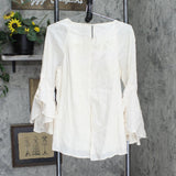 Womens Eyelet Lined Split Back Bell Sleeve Shirt Top Pale Pink See Measurements