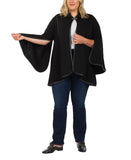 Patricia Nash Leather-Trimmed Open-Sleeve Cape with Filigree Clasp KN11504 Black