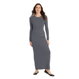 Universal Thread Long Sleeve Knit Maxi T-Shirt Dress Navy Blue Striped Blue S