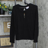 Feel the Peace by Terra Jacobs Womens Knit Keyhole Ribbed Sweater Black XS / S