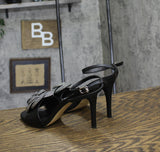 Michael Michael Kors Elodie Sandals Heeled Rosette Stiletto Heels Black 9M