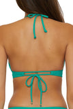 Becca Womens Modern Edge Mira Rib U Buckle Halter Swim Top Peacock Blue Green D