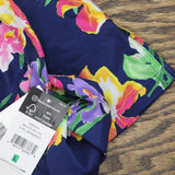 Lauren Ralph Lauren Sleeve Notch Collar Pajama Shirt Top Multi Floral Blue L