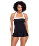 Lauren Ralph Lauren Bel Air Skirted Bandeau One-Piece Swimsuit Black / White 16