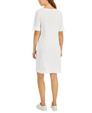 Karen Scott Womens Petite Cotton Boat-Neck Elbow-Sleeve Dress White PS