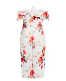 City Chic Size Wrap Cold Shoulder Maxi Dress Bashful Bloom Ivory White Multi 14W