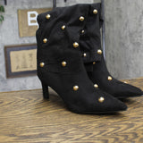 A New Day Studded Faux Suede Mid-Calf Boots with Cone Heel Jet Black / Gold 6.5M