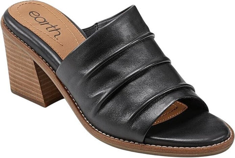 Earth Womens Adara Open Toe Block Heel Dress Sandals ETADARA Black Leather 8M