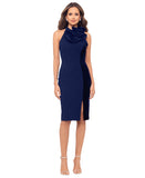 Betsy & Adam Womens Ruffled Halter Velvet-Trim Sheath Dress A26692 Navy Blue 14