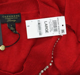 Charter Club Womens Luxury Embellished Crewneck Cashmere Sweater Polish Red L