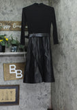 Calvin Klein Women's Matte Jersey Combo Pu Leather Belted Aline Dress Black 2