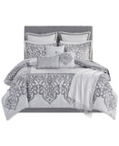 Jla Home Lisette 14-Pc. Damask Jacquard Comforter Set Bedding Silver Gray Queen