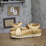 Bearpaw Slingback Woven Raffia Open Toe Buckle Sandals Natural Tan Brown 8M
