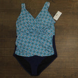 Swim Solutions Surplice Tummy-Control One-Piece Swimsuit Tile Together Blue 18