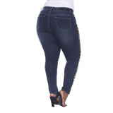 White Mark Plus Size Super Stretch 3 Pocket Jeans Dark Wash Leopard Blue 16W
