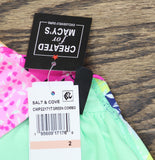 Salt + Cove Patchwork Bikini Swim Top V-Neck Adjustable Straps Green Multi 2X