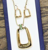 Catherine Malandrino Square Pendant Earrings & Necklace Set Gold / Green 30"