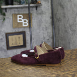 Marc Fisher Dress Flats with Square Toe and Ankle Strap Red Suede Purple 8M