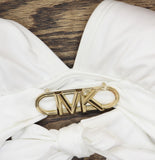 Michael Michael Kors Womens Halter Logo Bikini Swim Top MM7M161 White M